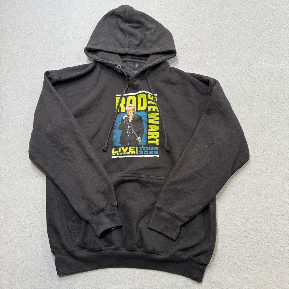 Rod Stewart Hoodie Men's L Black Live In Concert Tour 2022 Pullover Sweatshirt